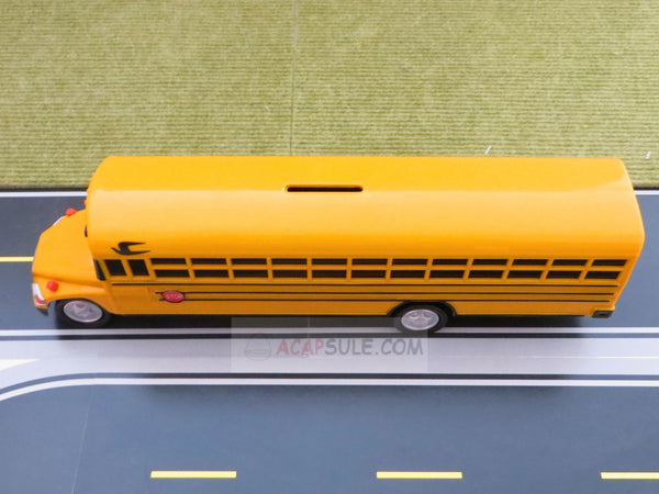 Blue Bird 10.25 Inches School Bus Plastic Toy Bank with Rolling Wheels