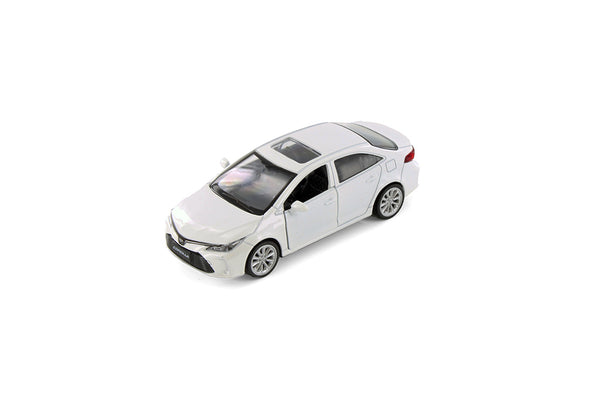 White Toyota Corolla Diecast Toy with Pullback Action 1/43 Scale 4.25 Inches Long