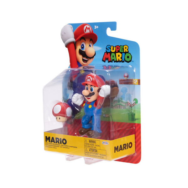Nintendo Super Mario 4'' Mario with Power Up Mushroom Action Figure