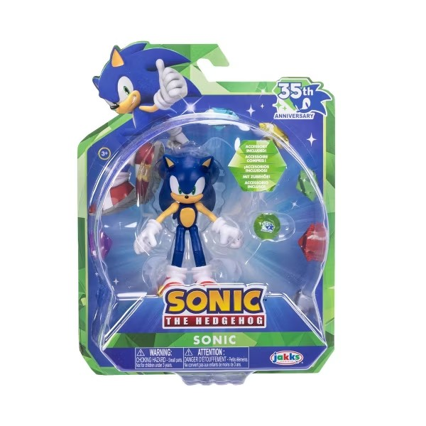 Sonic 35th Anniversary Sonic with Green Emerald 4 Inch Action Figure with 11 Points of Articulation