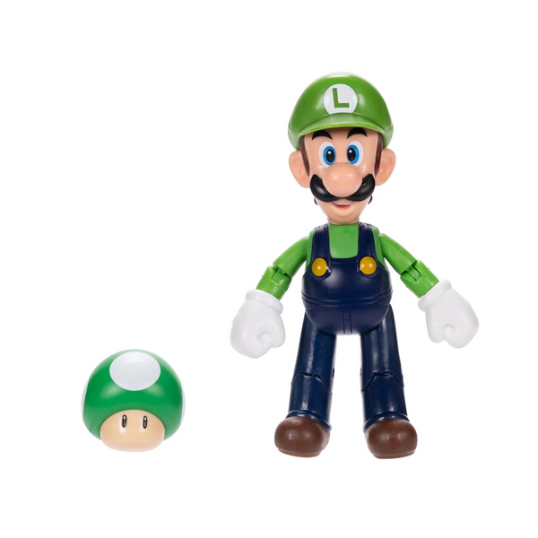 Nintendo Super Mario 4'' Luigi with One Up Mushroom Action Figure