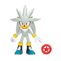 Sonic 35th Anniversary Silver with Red Star Spring 4 Inch Action Figure with 11 Points of Articulation