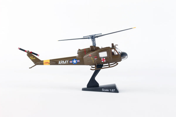 US Army UH-1 Huey Bell Helicopter Medevac 1/87 Scale Model with Stand