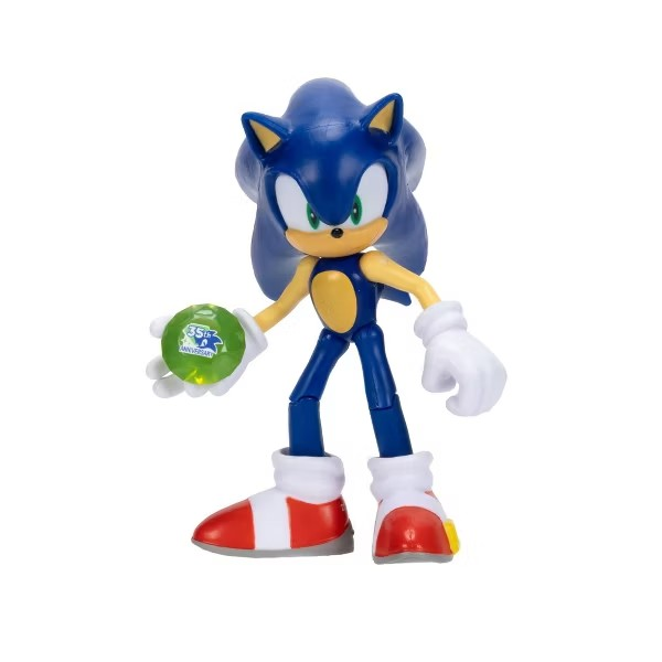 Sonic 35th Anniversary Sonic with Green Emerald 4 Inch Action Figure with 11 Points of Articulation