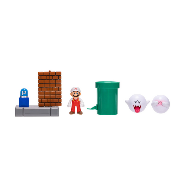 Jakks Pacific 2.5 Inch Super Mario Spinning Spirit House Diorama Set (3 Figures, 2 Accessories)