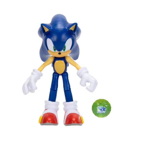 Sonic 35th Anniversary Sonic with Green Emerald 4 Inch Action Figure with 11 Points of Articulation