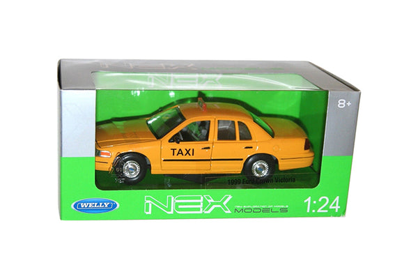 Yellow Taxi 1999 Ford Crown Victoria 1/24 Scale Diecast Model with Window Box