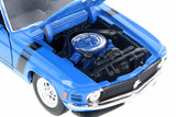 Blue 1970 Ford Mustang Boss 302 1/24 Scale Diecast Model with Window Box by Welly