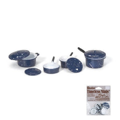 Miniature - Pots with Lids - Blue - 3/4 - 7/8 inch - 8 piece set