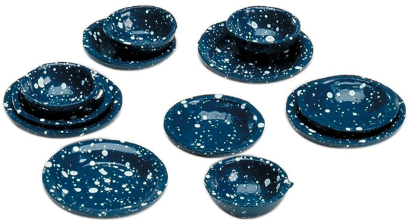 Miniature - Plates and Bowls - Blue - 5/8 - 3/4 inch - 12 pieces