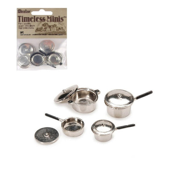 Miniature - Silver Stovetop Cookware Set - 0.75 x 1 inch - 8 pieces