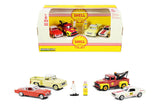 Greenlight Shell Oil Service Center Diorama Set includes 4 1/64 Vehicles and 1 Figure and Gas Pump