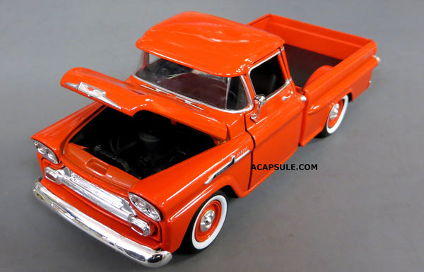 Red 1958 Chevrolet Apache Fleetside Pick Up 1/24 Scale Diecast Model in Window Box