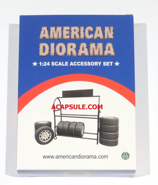 American Diorama 1/24 Scale Metal Tire Rack with 12 Tires