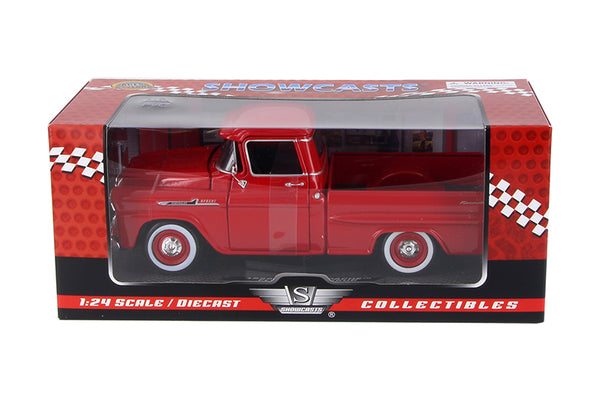 Red 1958 Chevrolet Apache Fleetside Pick Up 1/24 Scale Diecast Model in Window Box