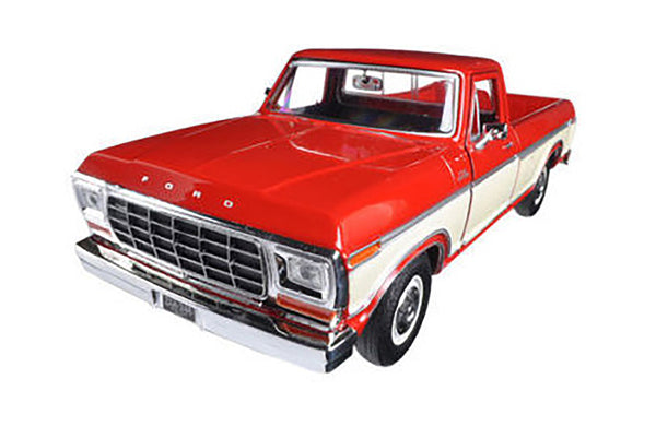 Red and Tan 1979 Ford F-150 Custom Pick Up 1/24 Scale Diecast Model with Window Box