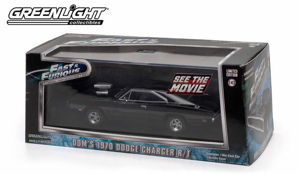 Fast & Furious Dom's 1970 Dodge Charger R/T 1/43 Diecast Model with Display Case