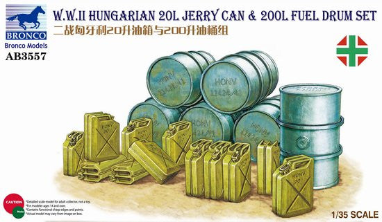 Bronco Models 1/35 Scale WWII Hungarian 20L Jerry Cans and 200L Drums Set