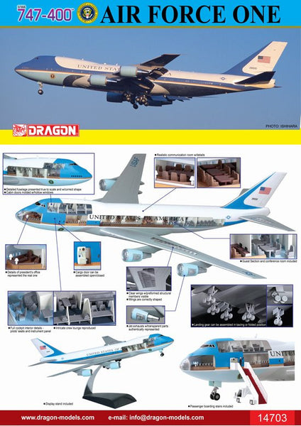 Dragon Air Force One 747 (VC-25A) with Cutaway Views 1/144 Model Kit