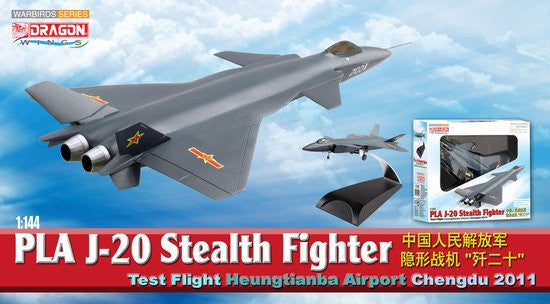 Dragon China PLA J-20 Stealth Fighter Test Flight 1/144 Scale Model Plane with Stand