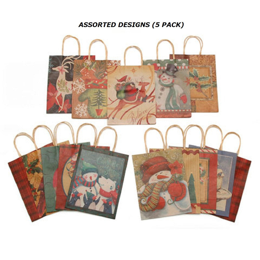 Paper Craft Gift Bag with Handle Assorted Christmas Prints - 5 Pack –  Acapsule Toys and Gifts