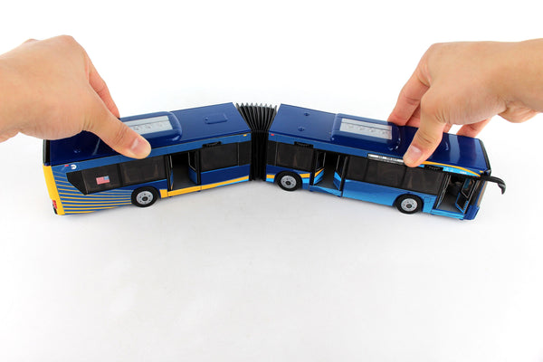 New Color Blue and Yellow New York City MTA Articulated Bus With Opening Door 16 Inches long