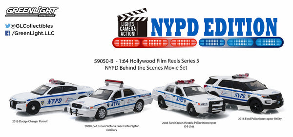 Greenlight Hollywood Film Reels NYPD 4 Car Collector Set  with Collector's Case