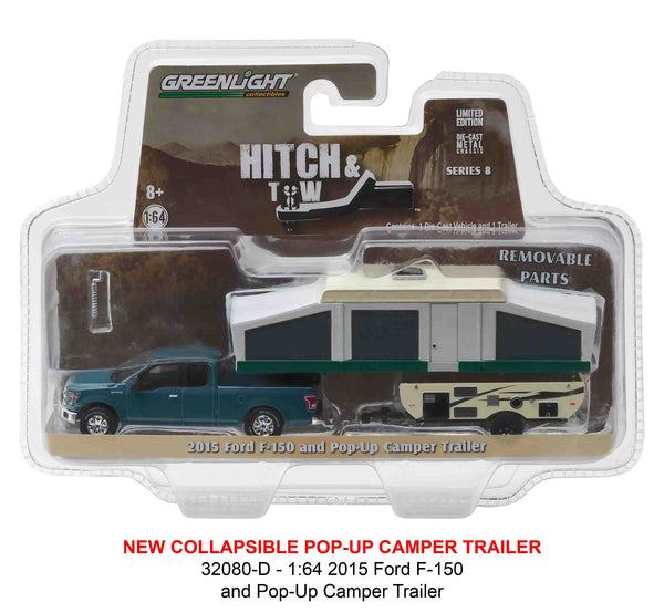 Greenlight Hitch and Tow Series 8 2015 Ford F-150 and Pop-Up Camper Trailer 1/64 Diecast Model